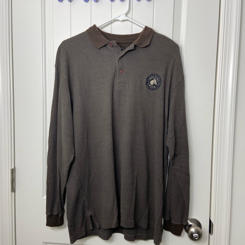 EUC Vintage GEAR for Sports men’s textured knit patch button neck collar shirt M